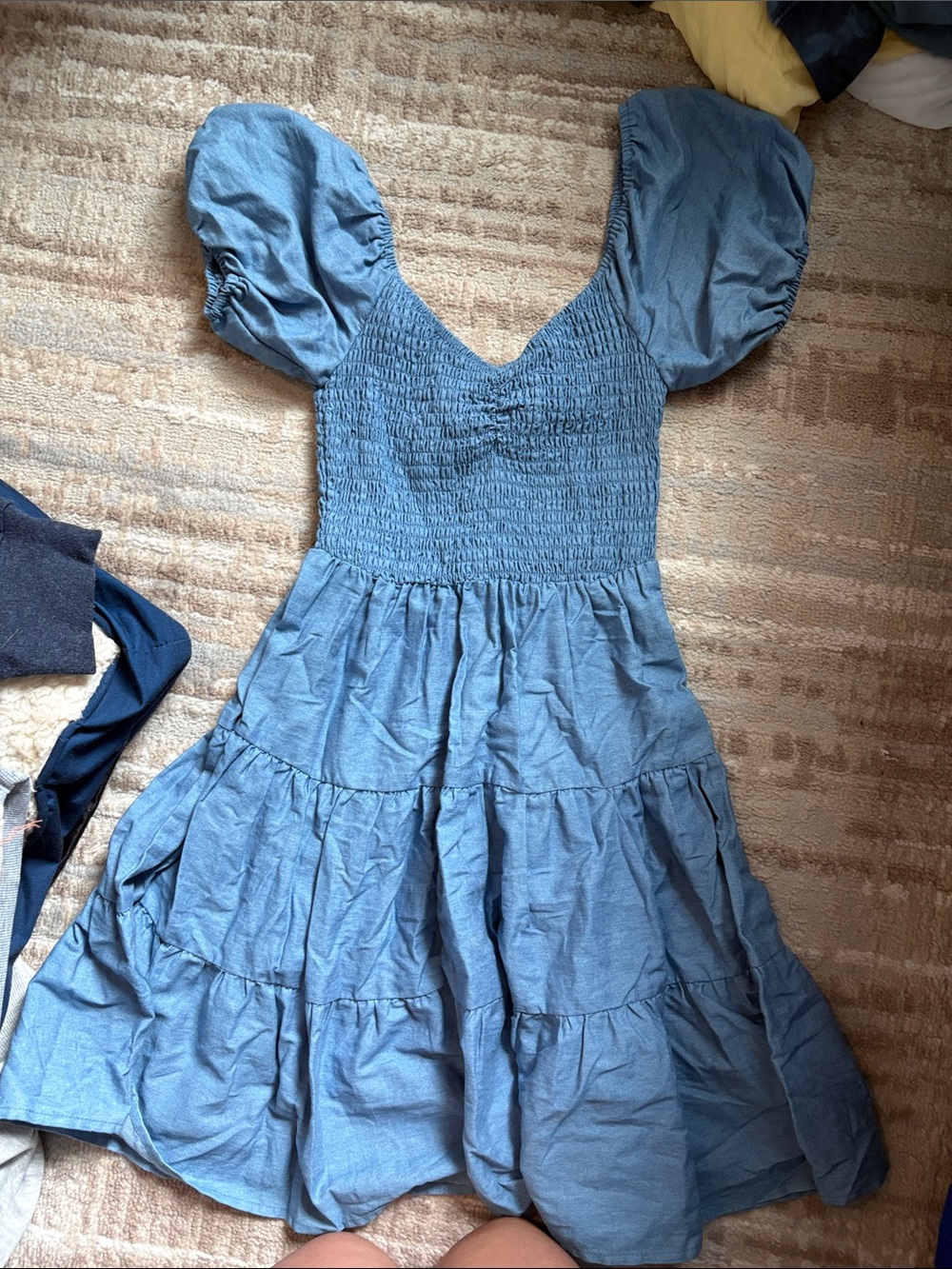 Rue21 Light Blue Smocked Puff-Sleeve Tiered Midi Dress